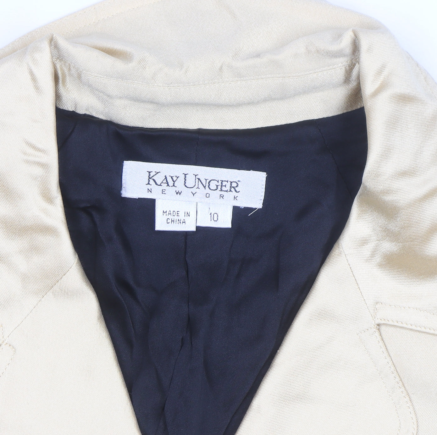 Kay Unger Women's Beige Blazer Jacket Size 10 Classic Satin Style
