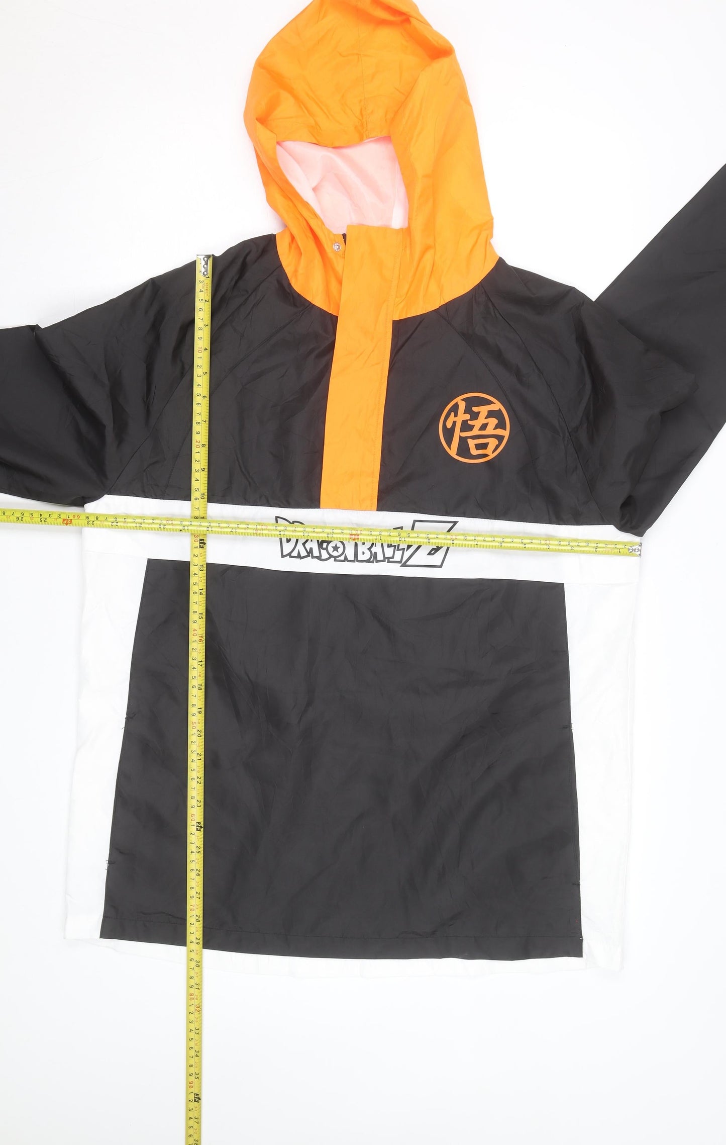 Dragon Ball Z Men’s Black Orange Windbreaker Jacket Size L Anime Hooded