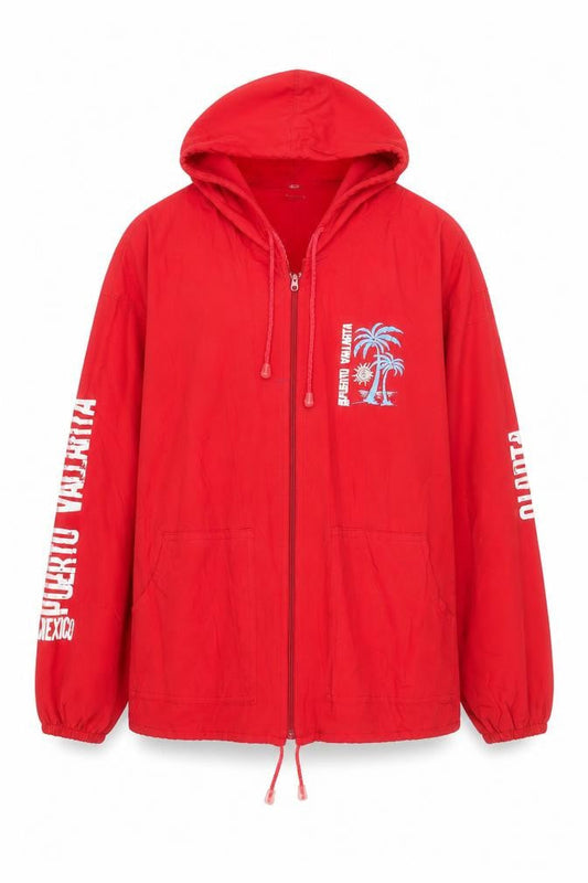 Confecciones Sol Men’s Red Full Zip Beach Hoodie M Puerto Vallarta Mexico
