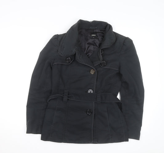 Oasis Women's Black Trench Coat Size S Belted Mid-Length Classic