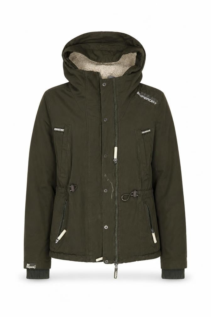 Superdry Girls Green XL Hooded Lined Microfibre Parka Coat
