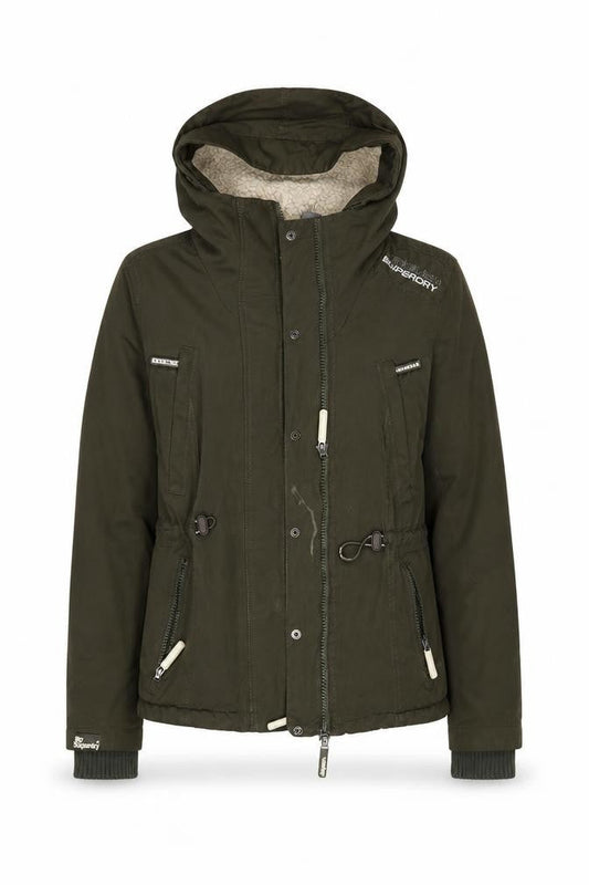 Superdry Girls Green XL Hooded Lined Microfibre Parka Coat