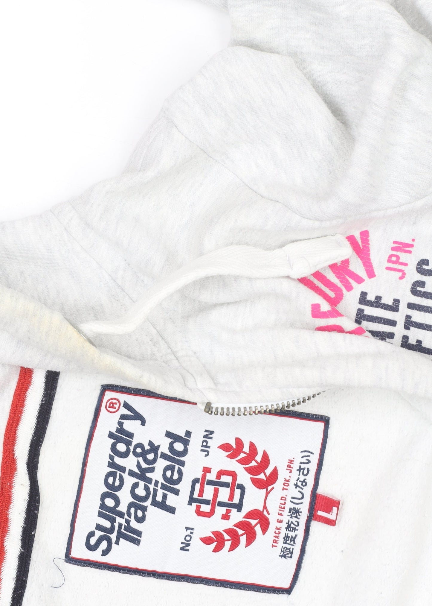 Superdry Women's Grey Full Zip Hoodie Size L Graphic Print