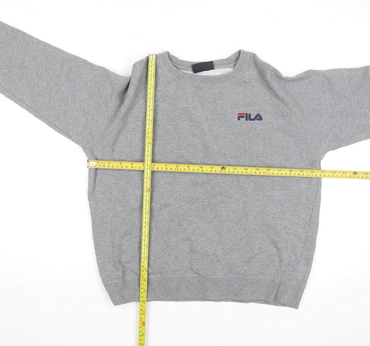 FILA Men's Grey Pullover Sweatshirt Medium Crew Neck Embroidered Logo