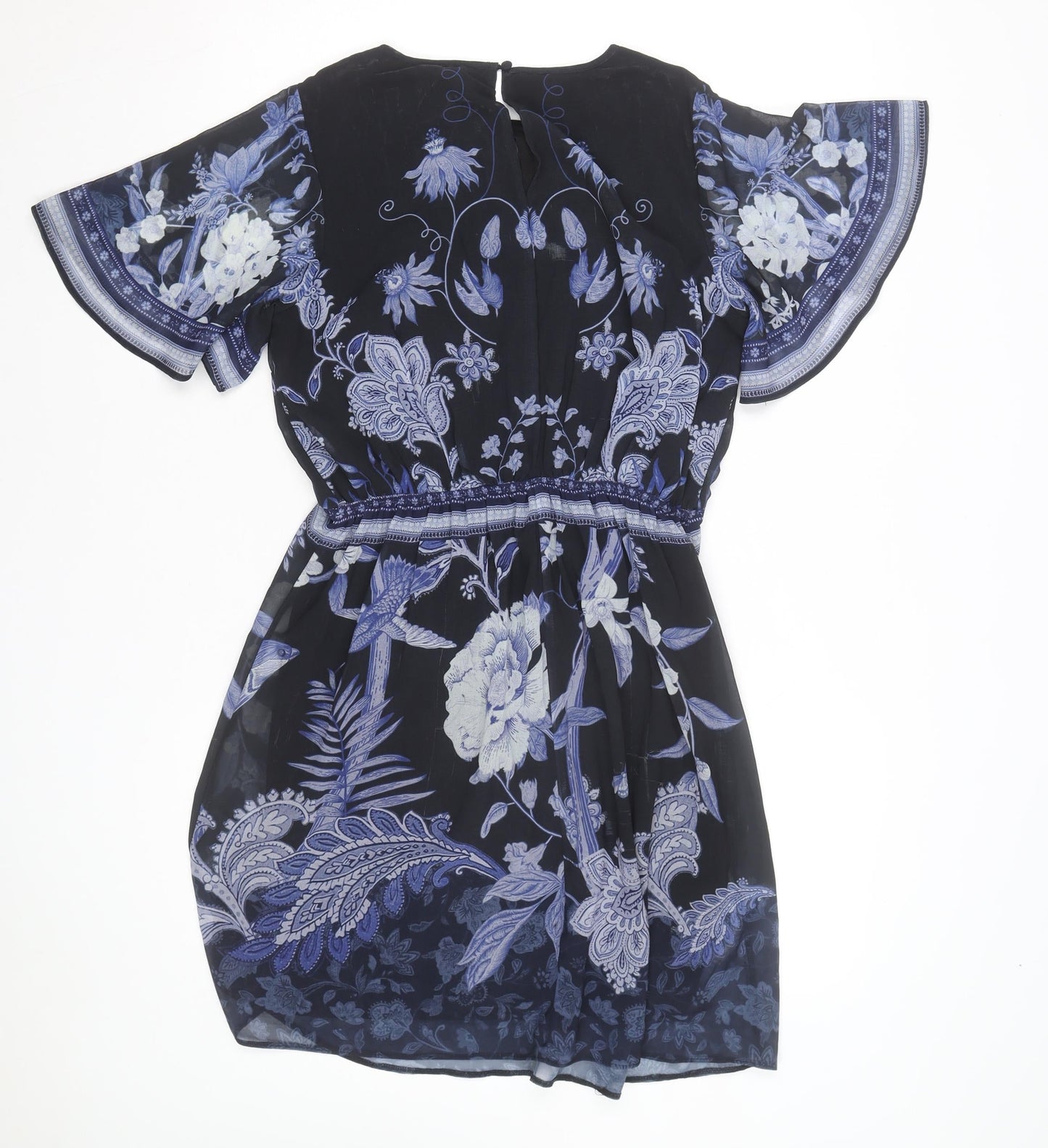 Lipsy Women’s Blue Floral Chiffon Fit & Flare Short Dress Size 8