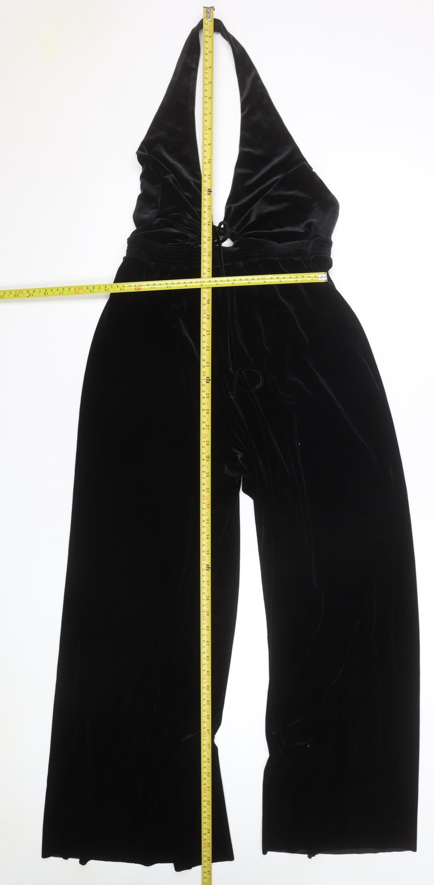 Urban Outfitters Women’s Black Velvet Halter Jumpsuit Size L Wide-Leg