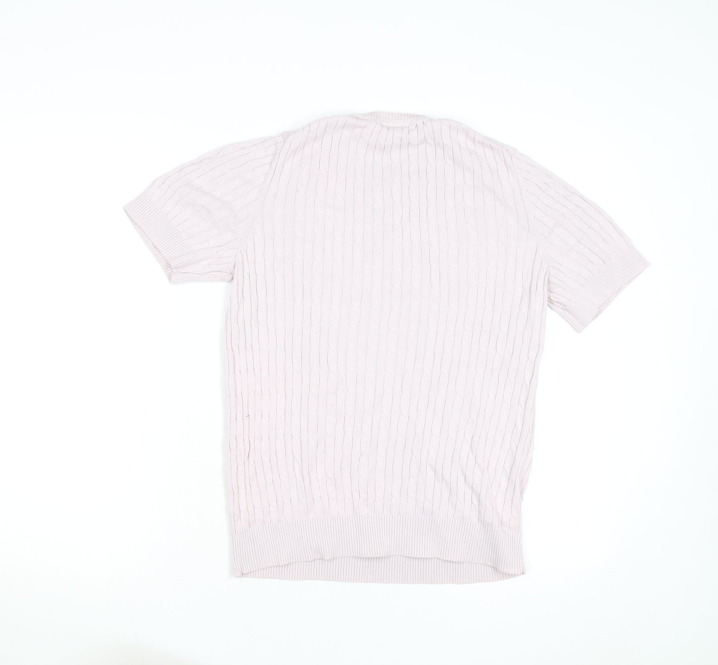 Tommy Hilfiger Men's Pink Cable Knit Cotton Short Sleeve Jumper M