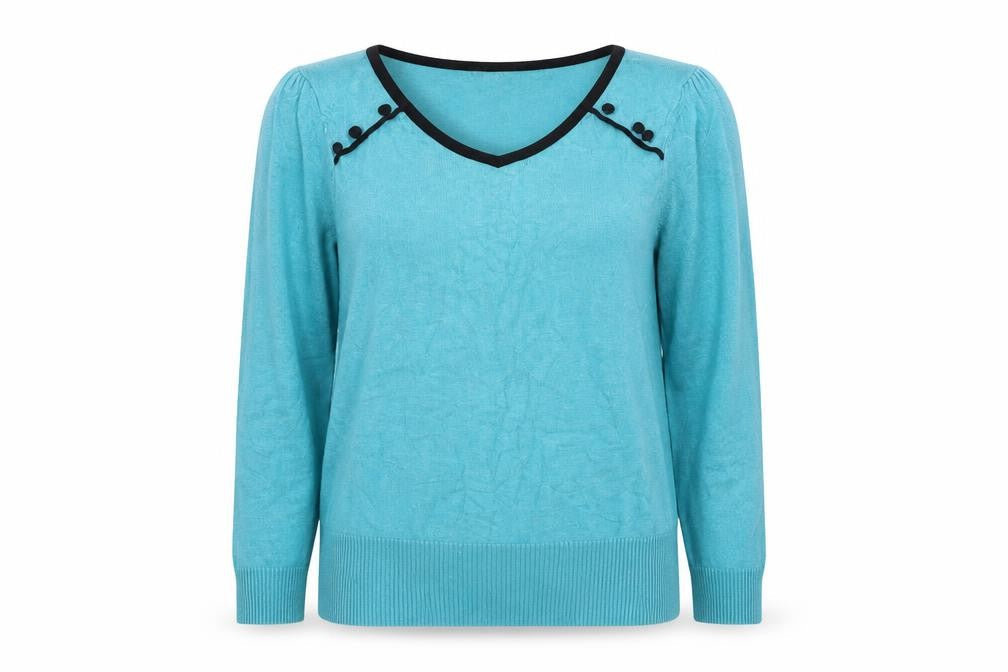 Red Herring Women’s Blue V-Neck Long Sleeve Cotton Jumper Size 10