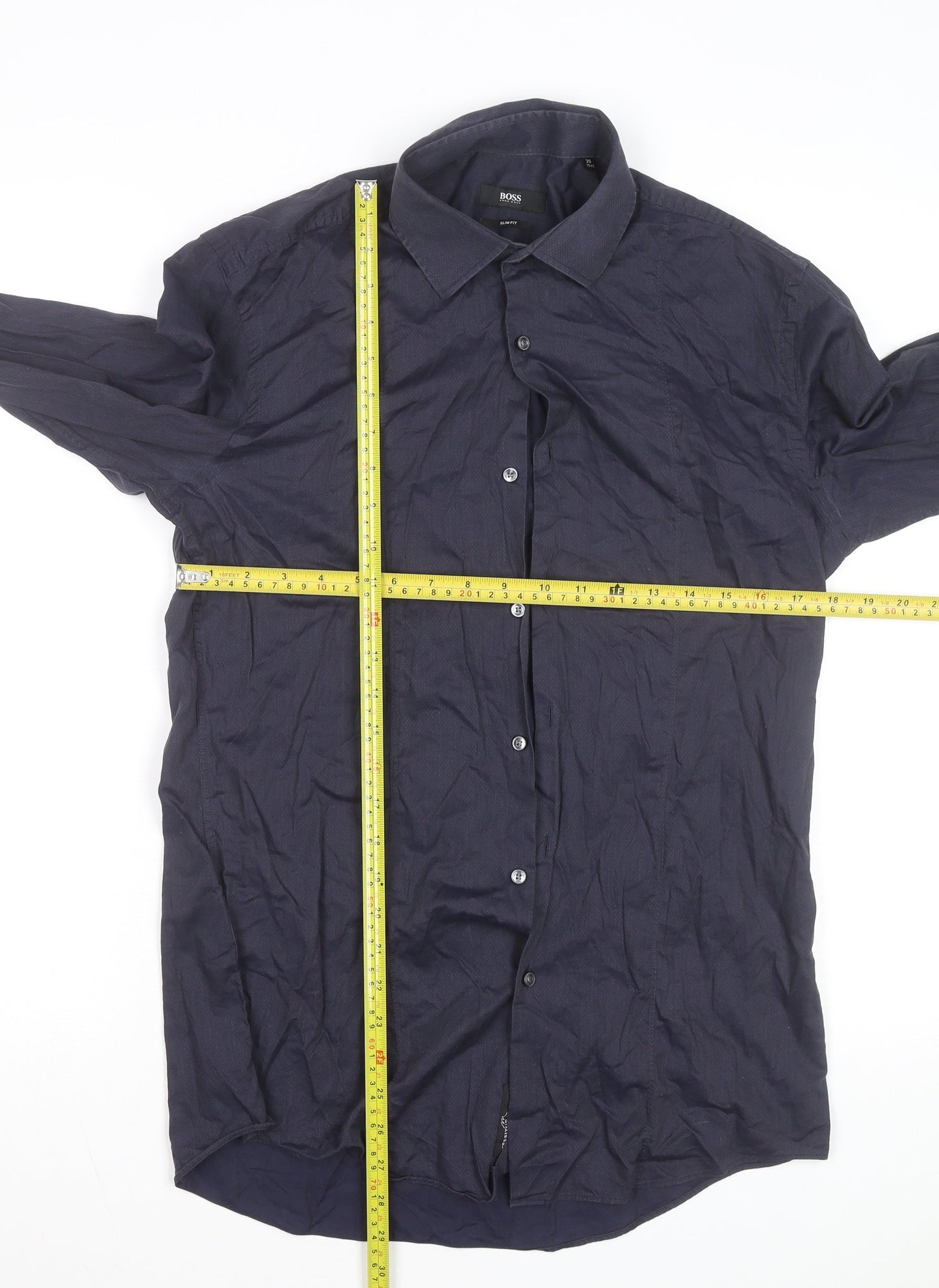 Hugo Boss Men's Blue Slim Fit Long Sleeve Button-Up Shirt 15.5