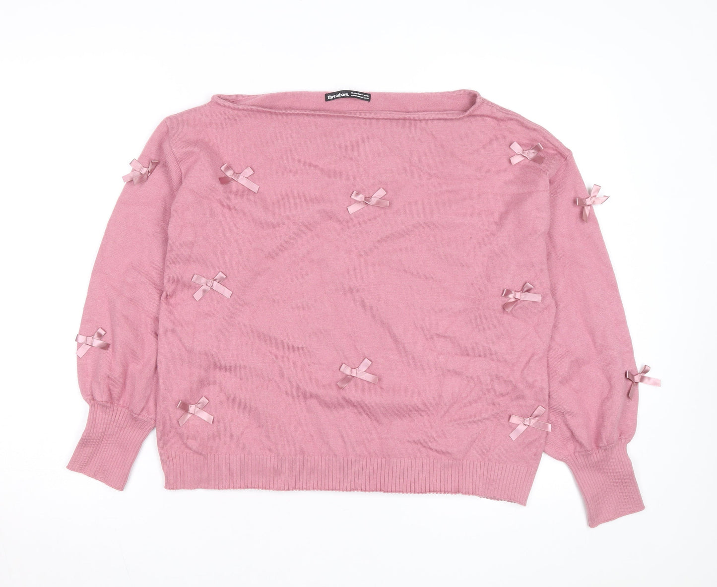 Threadbare Women's Pink Bow Knit Jumper Size 16 Boat Neck