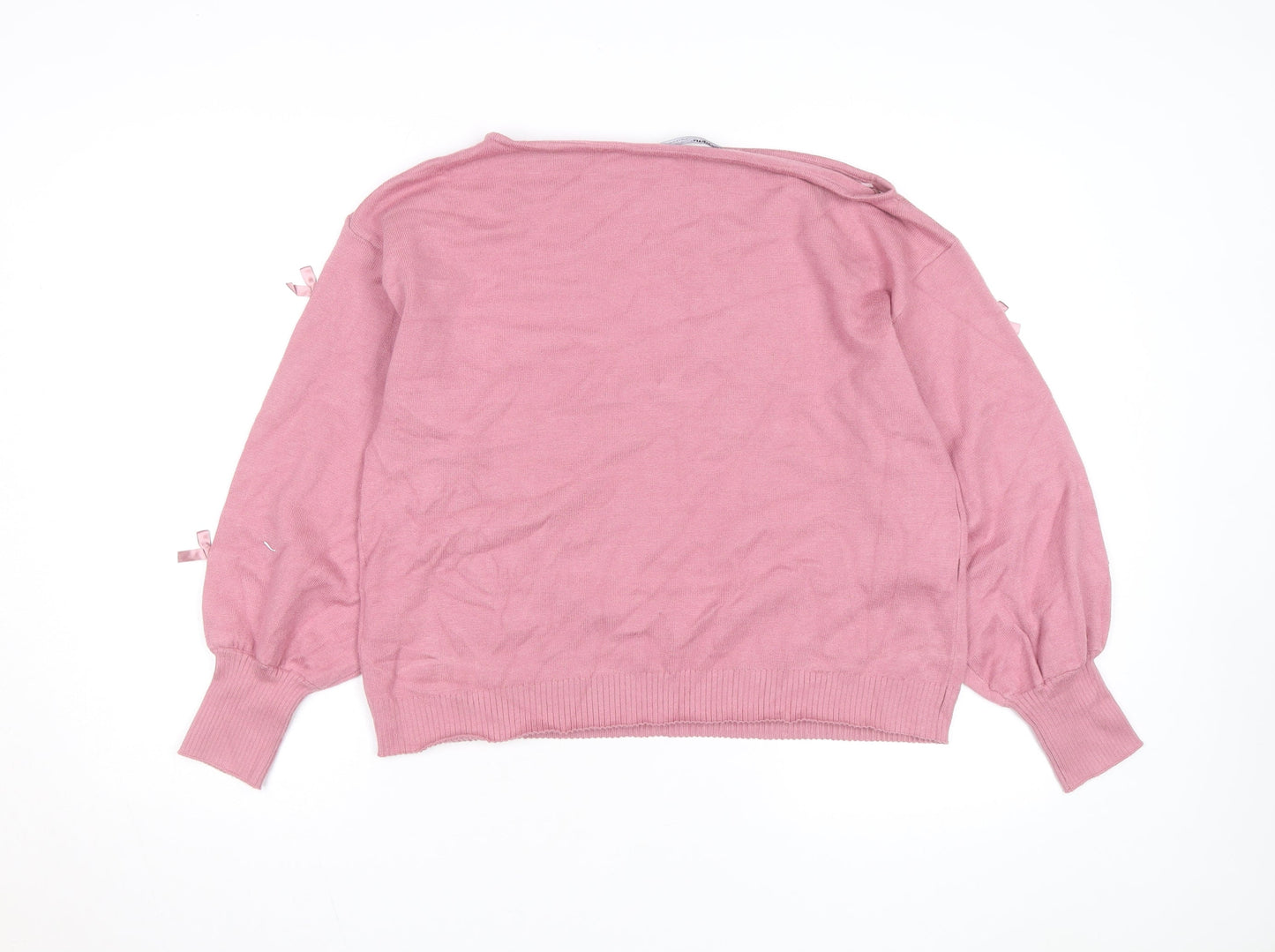 Threadbare Women's Pink Bow Knit Jumper Size 16 Boat Neck