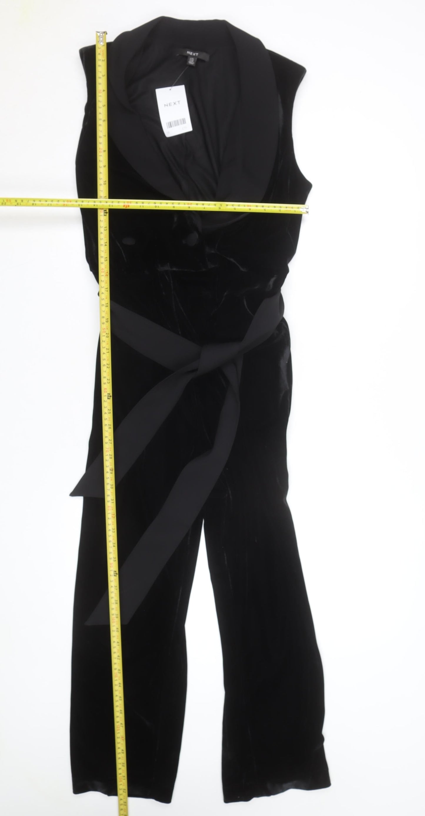 Next Women’s Black Velvet Belted Sleeveless Jumpsuit Size 14