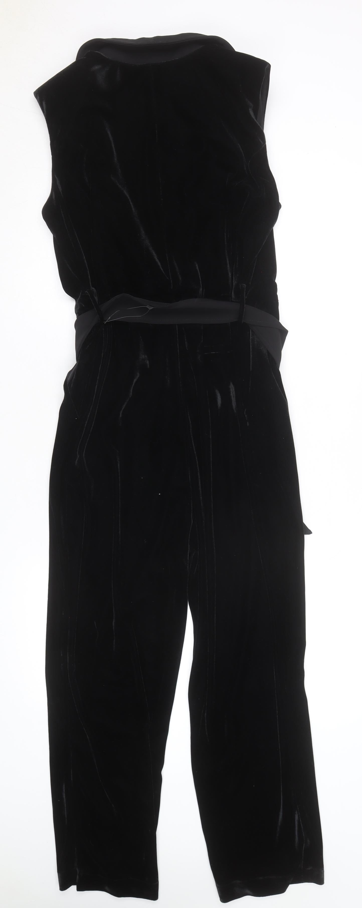 Next Women’s Black Velvet Belted Sleeveless Jumpsuit Size 14