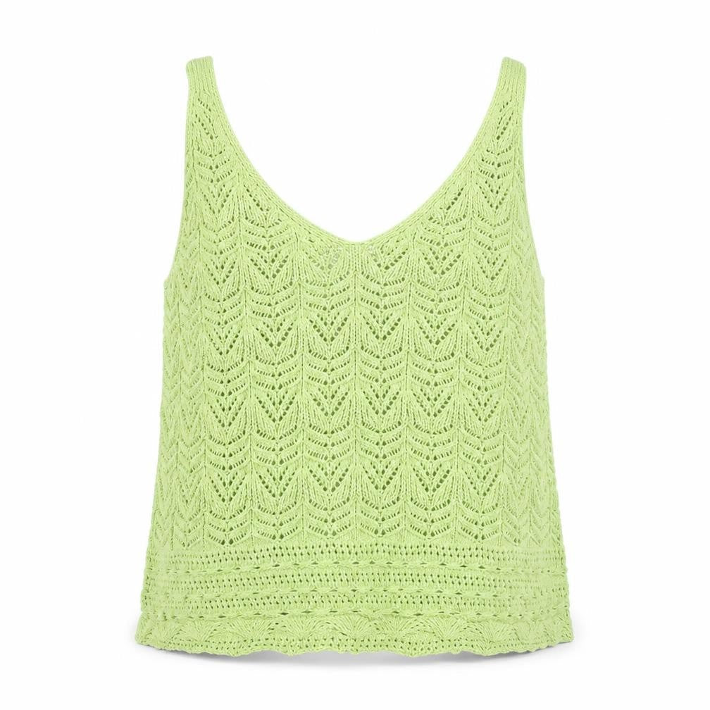 Mango Women Green Open-Knit Cotton Sleeveless Vest Size 12