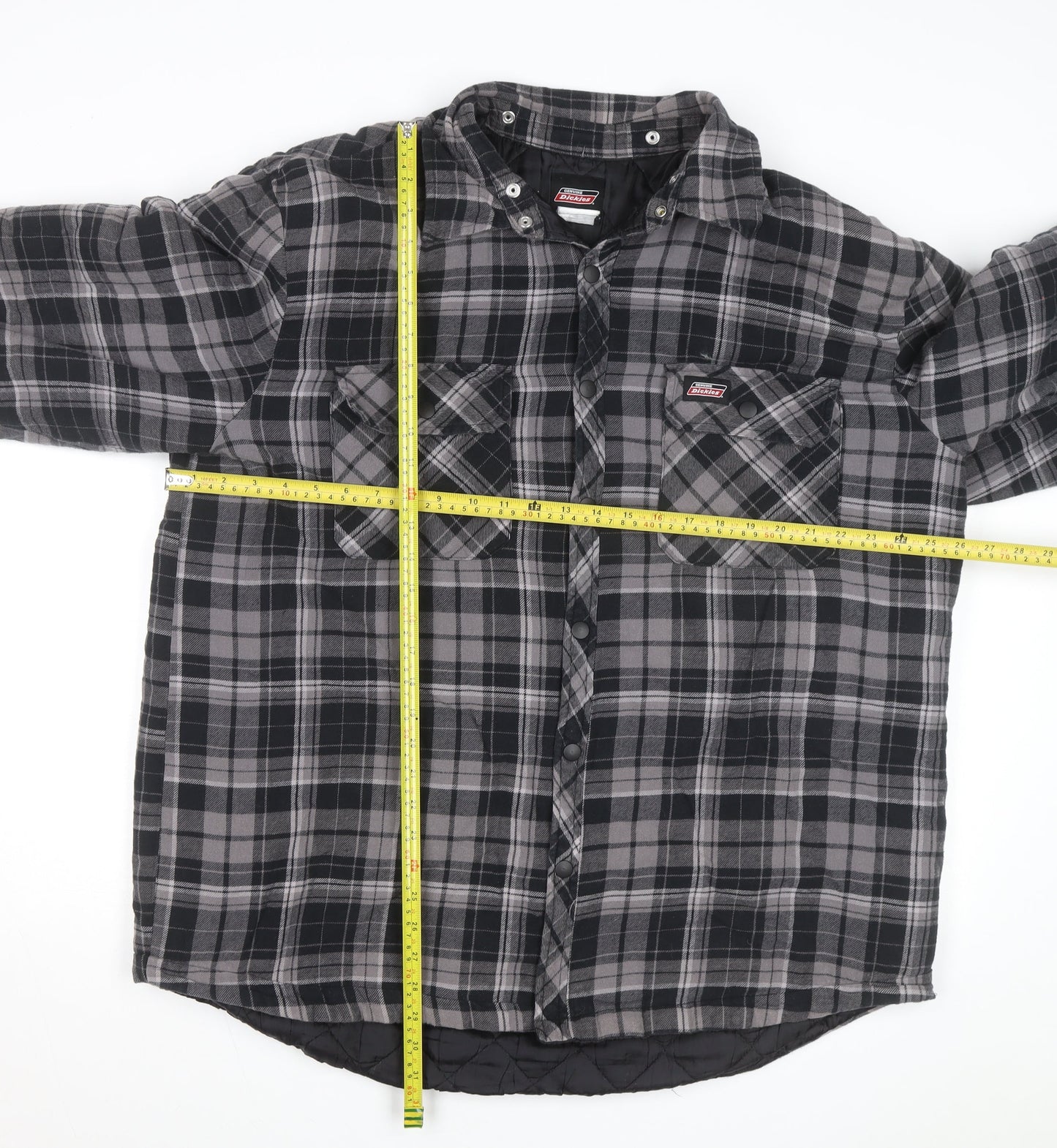 Dickies Men's Grey Check Quilted Flannel Jacket L Regular Fit