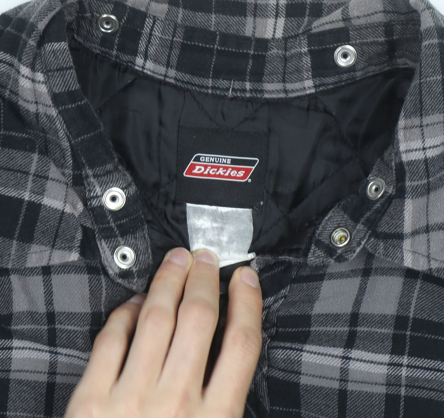 Dickies Men's Grey Check Quilted Flannel Jacket L Regular Fit