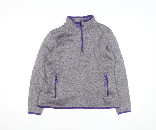 Crane Women's Grey Purple 1/4 Zip Fleece Sweatshirt Size 12-14