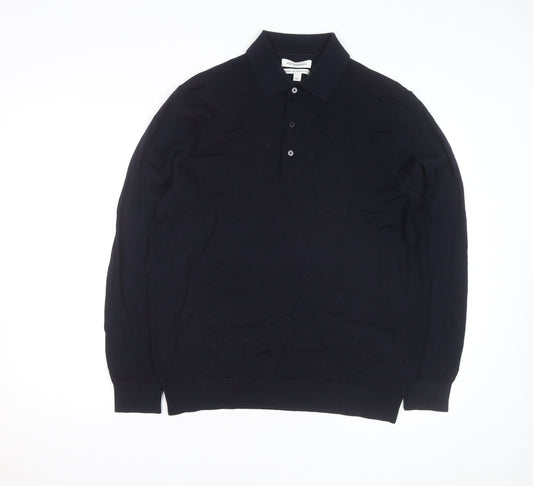 Marks and Spencer Autograph Men's Black Merino Wool Long Sleeve Polo L