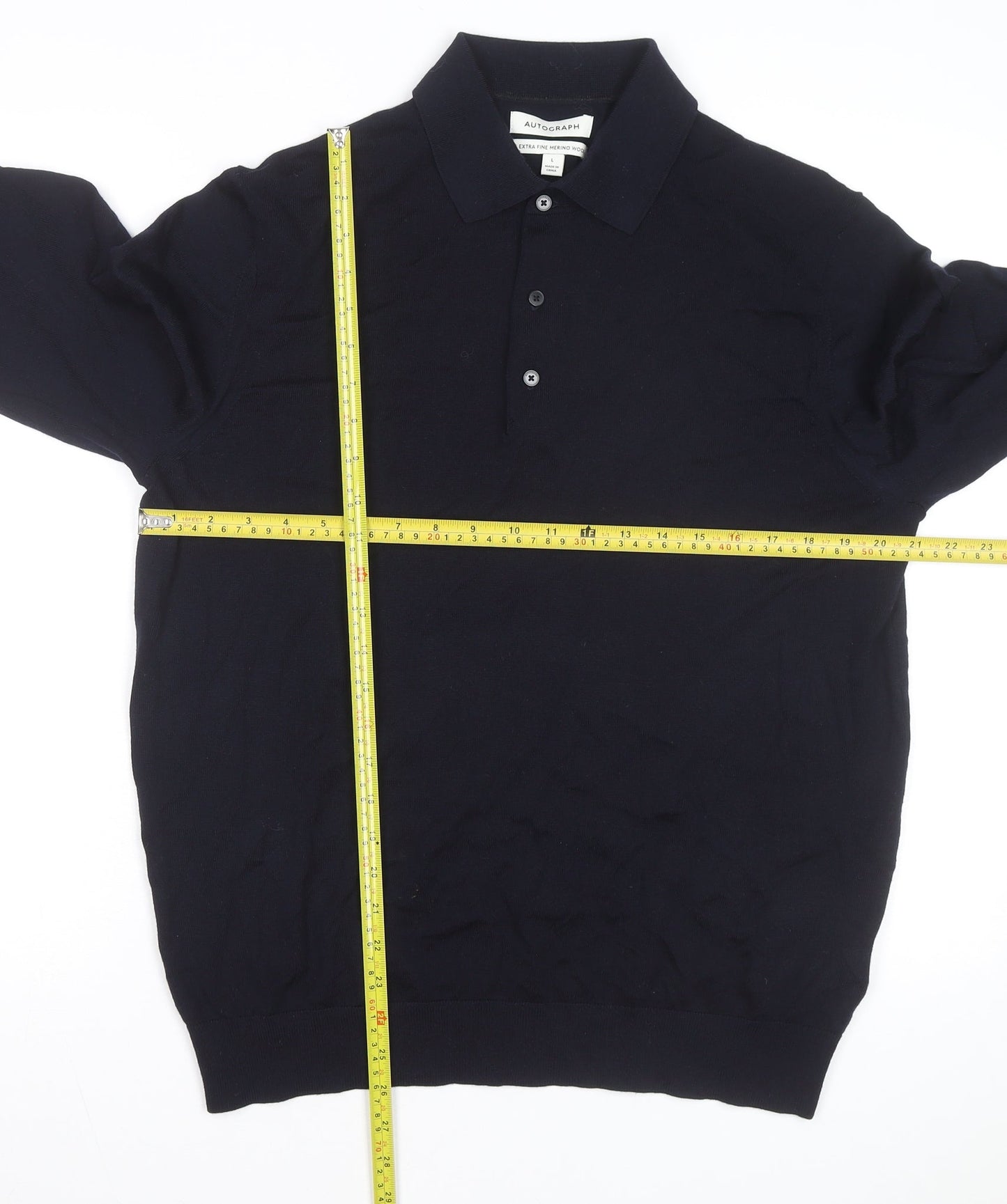 Marks and Spencer Autograph Men's Black Merino Wool Long Sleeve Polo L