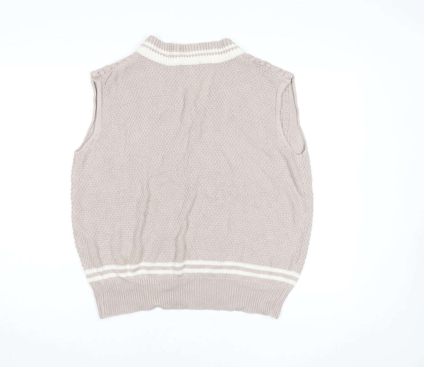 Mongcode Women Beige Cable-Knit V-Neck Sleeveless Jumper Vest M