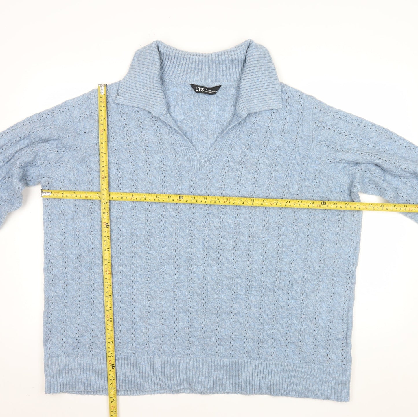 LTS Womens Blue Cable Knit Collared Pullover Jumper Size 22-24