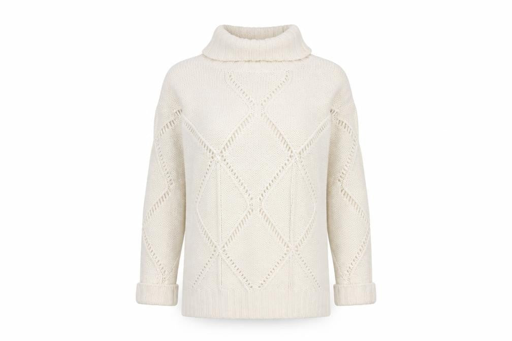 Gharani Strok Women’s Ivory Roll Neck Wool Cashmere Knit Jumper Size 16