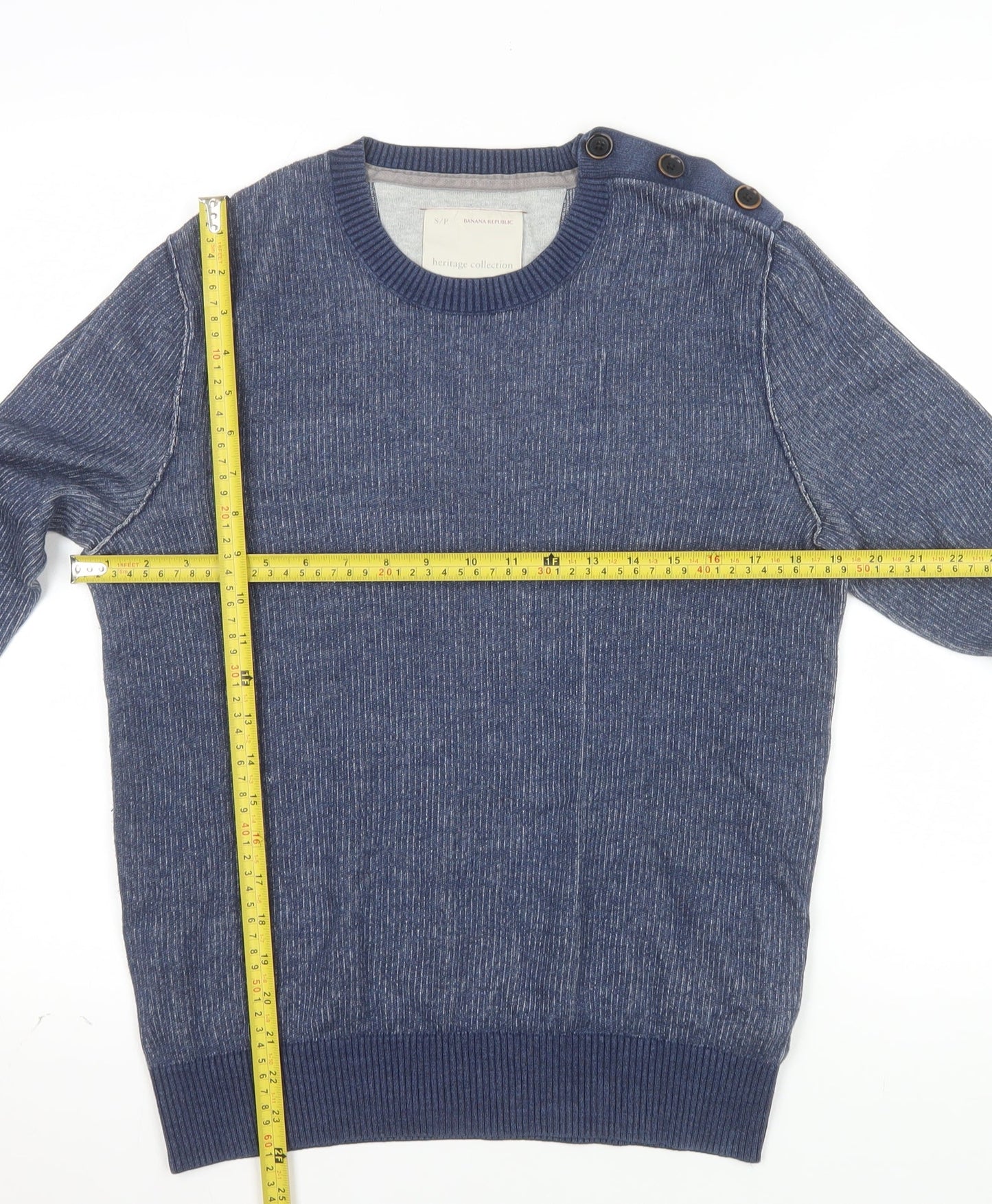 Banana Republic Men’s Blue Cotton Crew Neck Button Jumper Size S