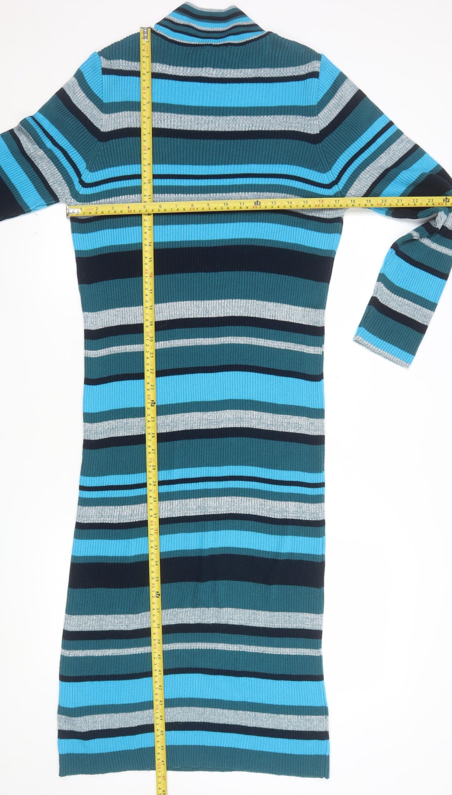 Next Women’s Multicoloured Striped Knit Bodycon Roll Neck Dress Size L