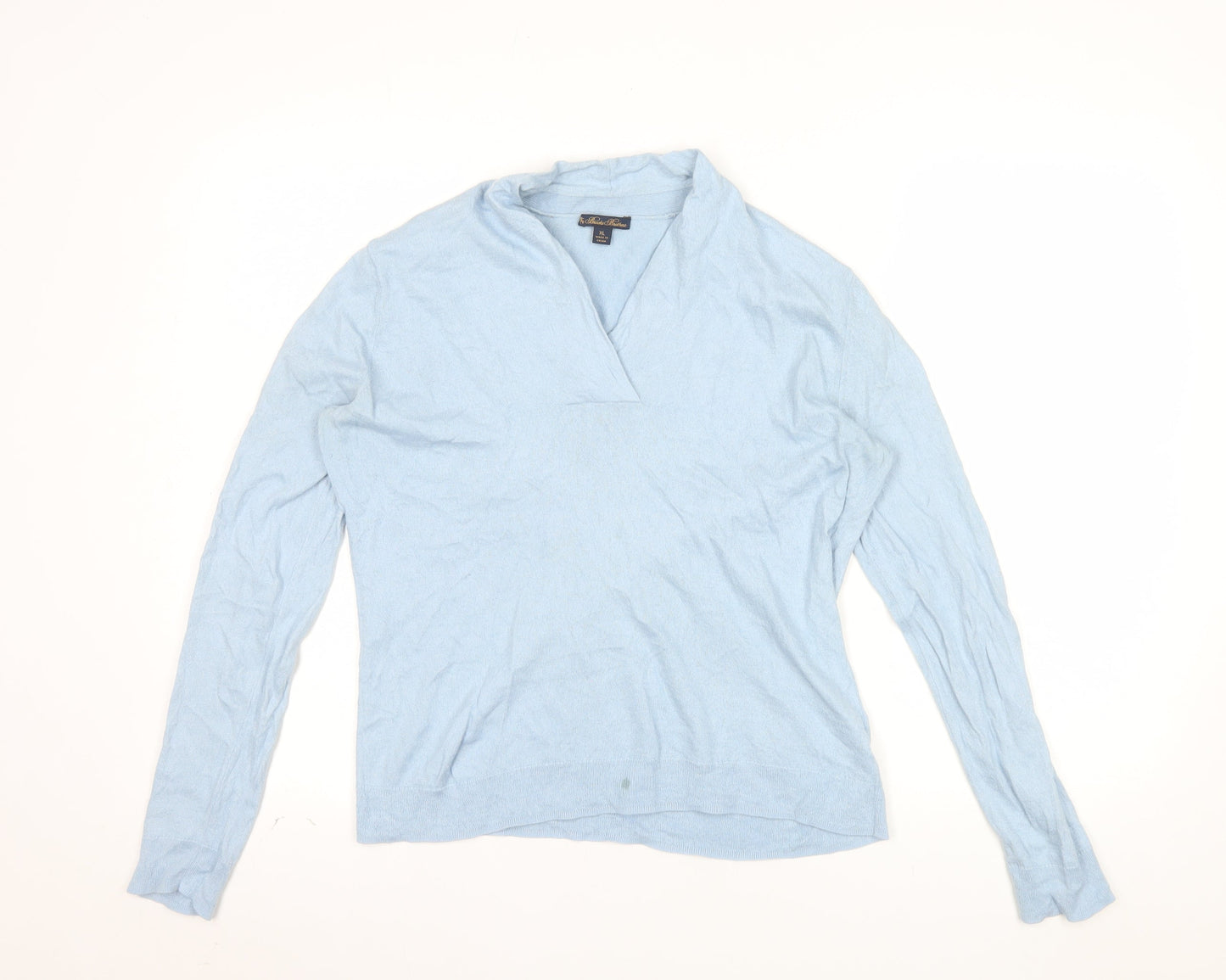 Brooks Brothers Women's Blue Cashmere Silk V-Neck Jumper XL