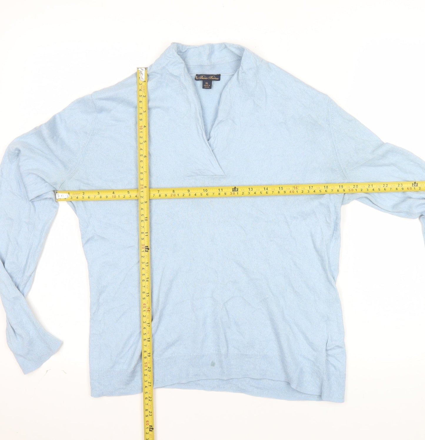 Brooks Brothers Women's Blue Cashmere Silk V-Neck Jumper XL
