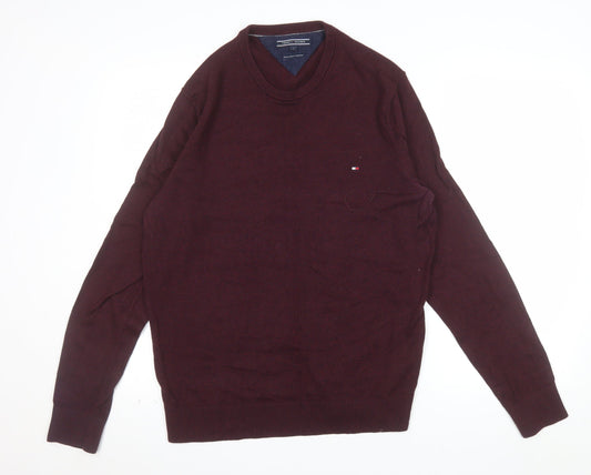 Tommy Hilfiger Men's Burgundy L Pullover Jumper Pima Cotton Cashmere Crew Neck