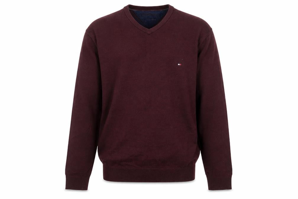 Tommy Hilfiger Men's Burgundy L Pullover Jumper Pima Cotton Cashmere Crew Neck