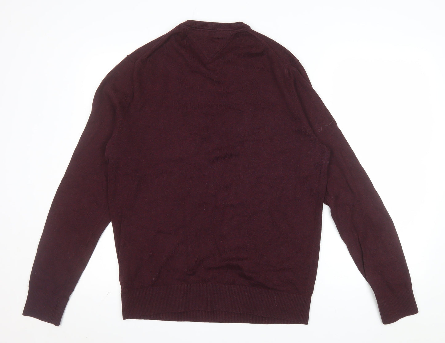 Tommy Hilfiger Men's Burgundy L Pullover Jumper Pima Cotton Cashmere Crew Neck