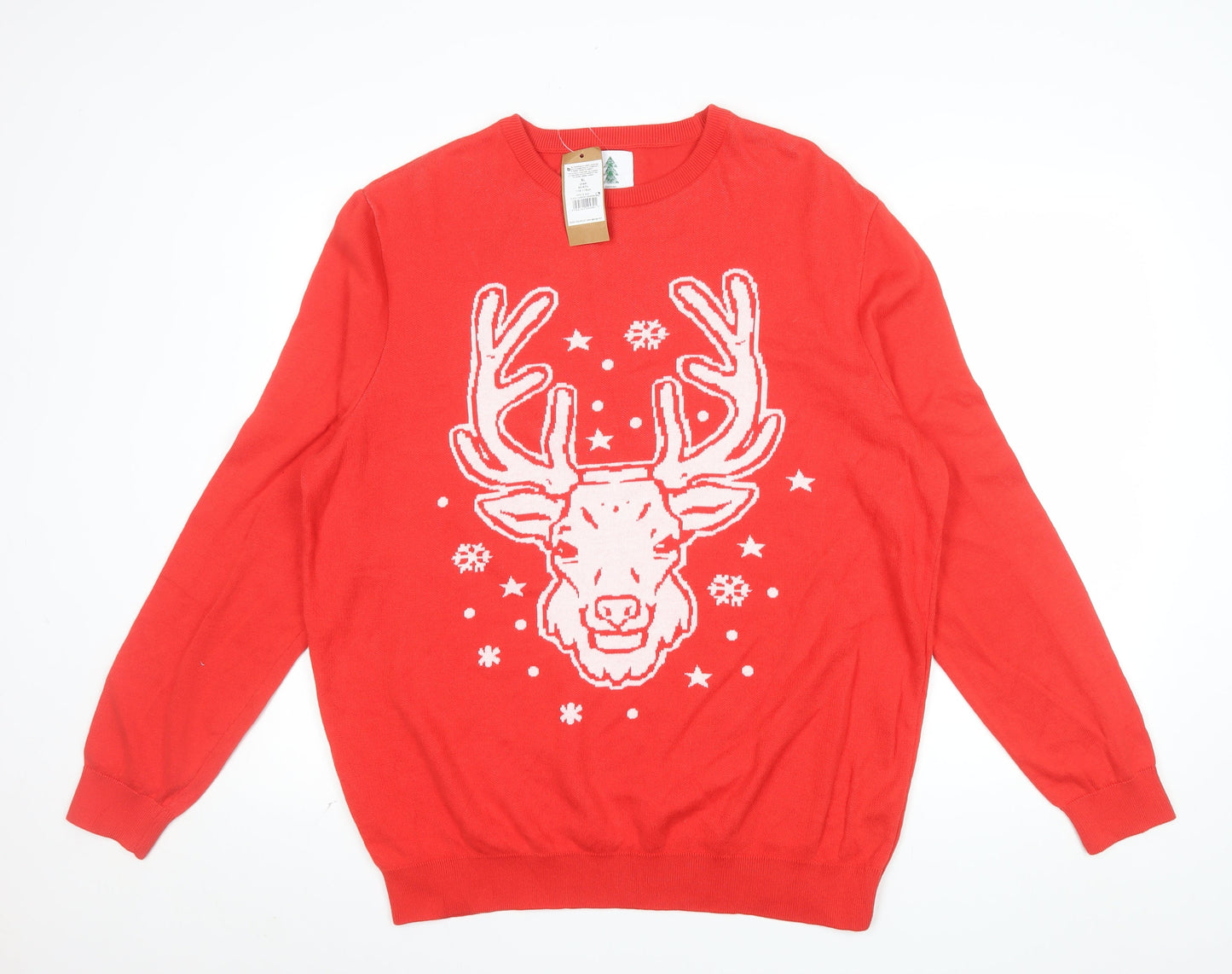 George Men's Red XL Reindeer Christmas Pullover Jumper