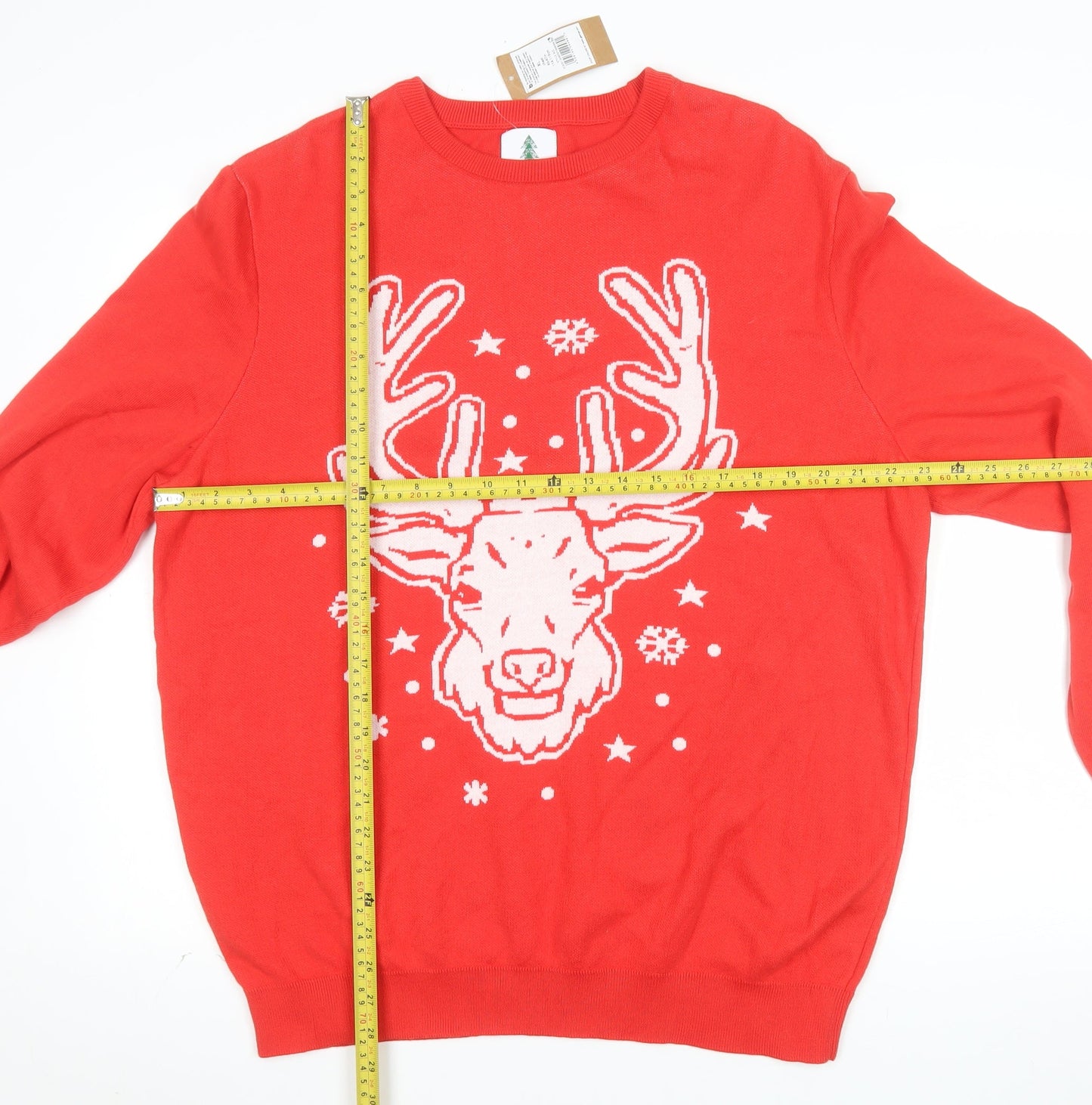 George Men's Red XL Reindeer Christmas Pullover Jumper