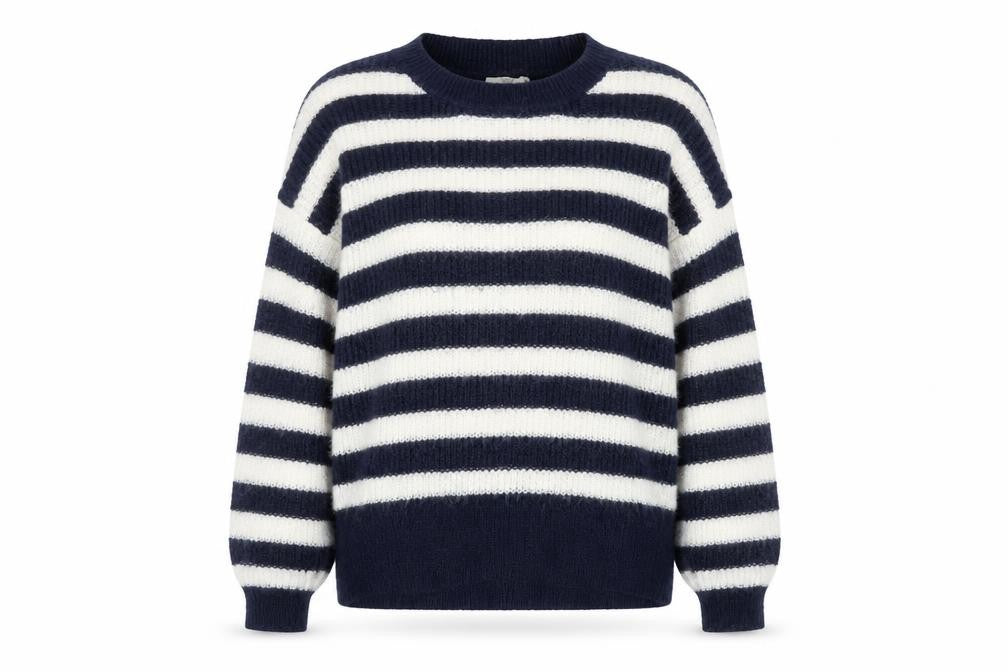 L.O.G.G. Women Navy White Striped Crew Neck Pullover Jumper M