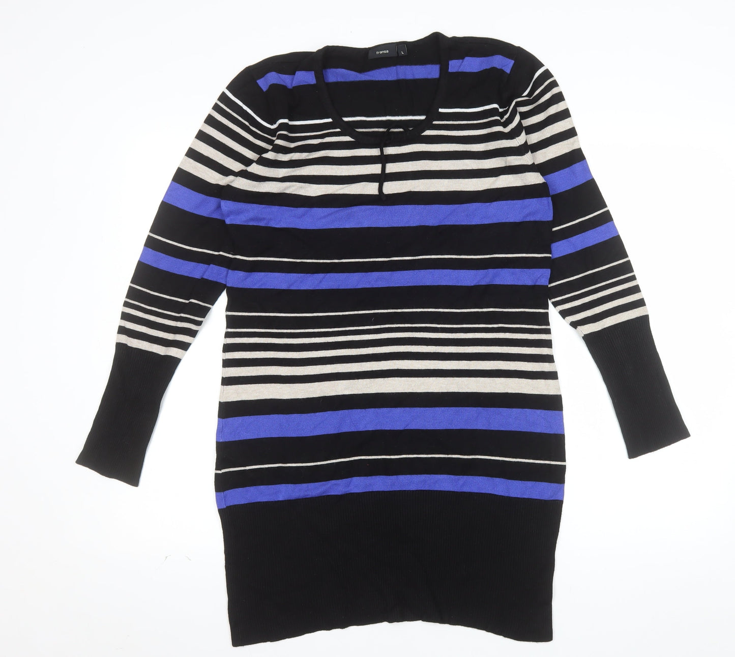 Fransa Women's Multicoloured Striped Long Sleeve Pullover Jumper L