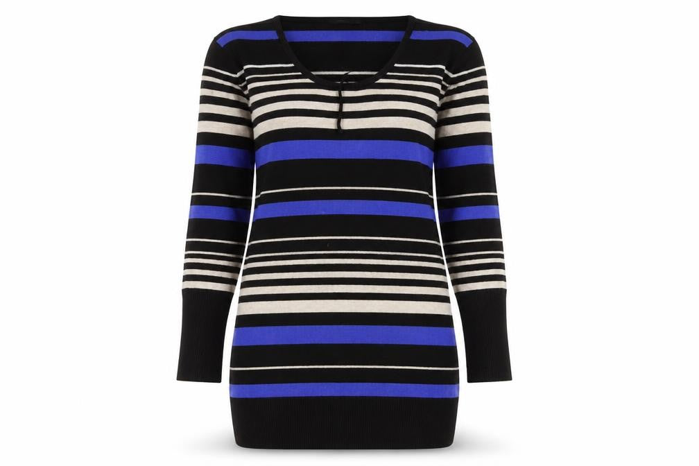 Fransa Women's Multicoloured Striped Long Sleeve Pullover Jumper L