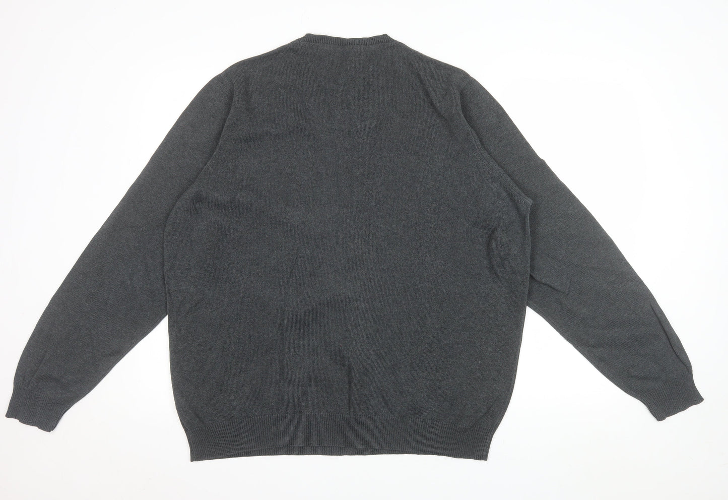 Marks and Spencer Men's Grey Cotton V-Neck Jumper L Regular Fit