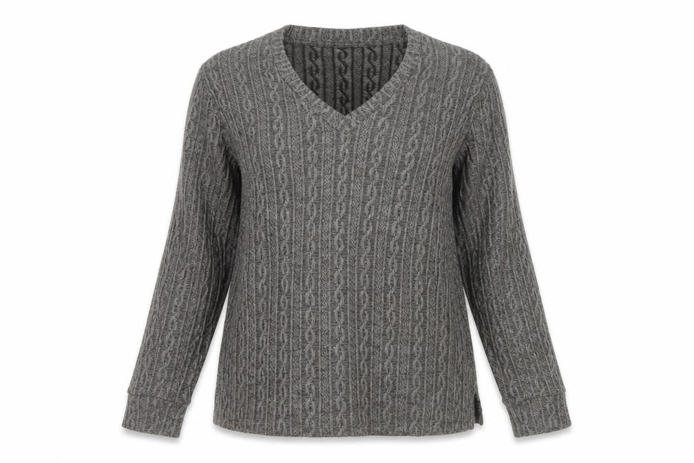 DAGi Women Grey Cable-Knit V-Neck Long Sleeve Jumper XL