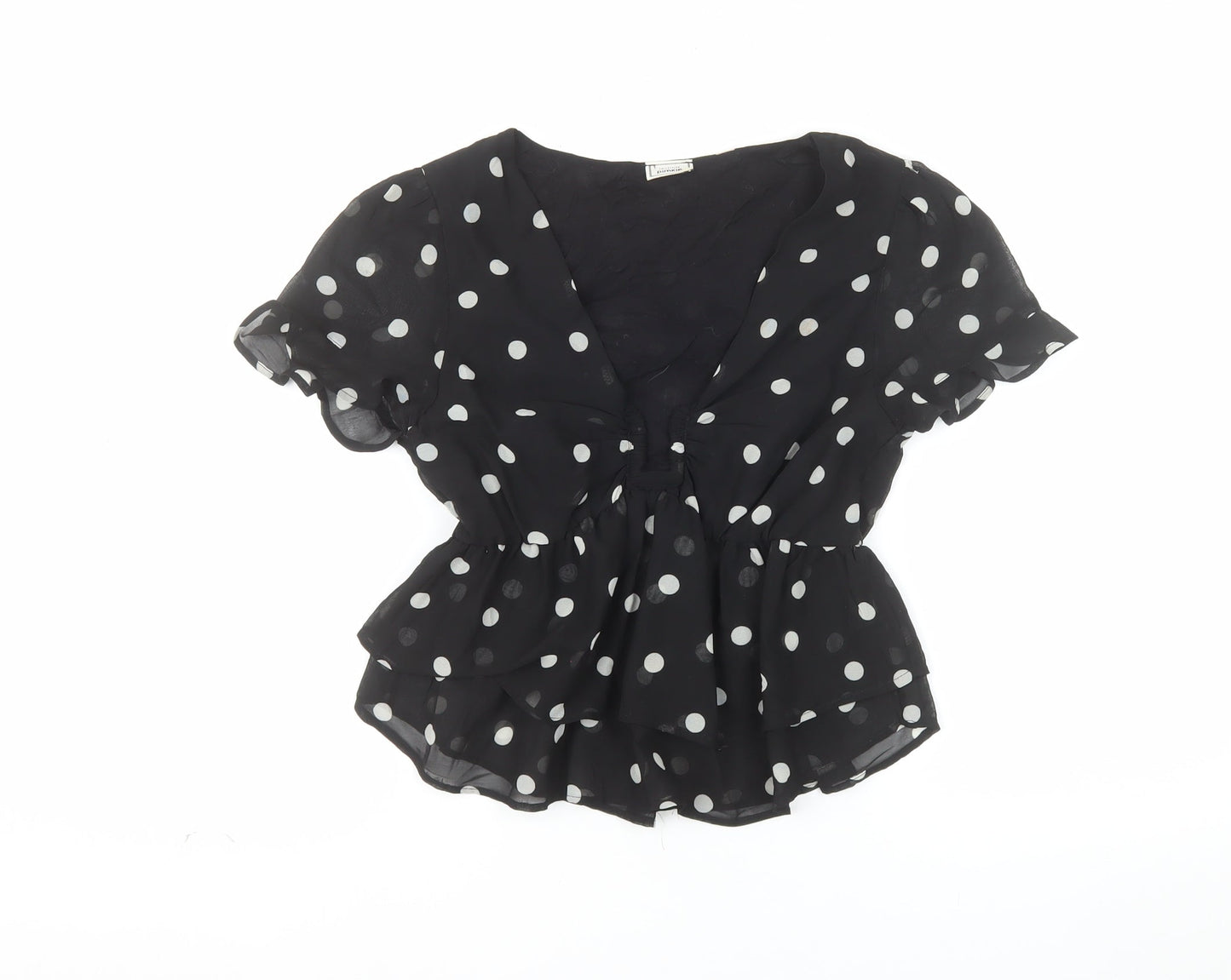 Pimkie Women’s Black Polka Dot Chiffon Tunic Blouse XS