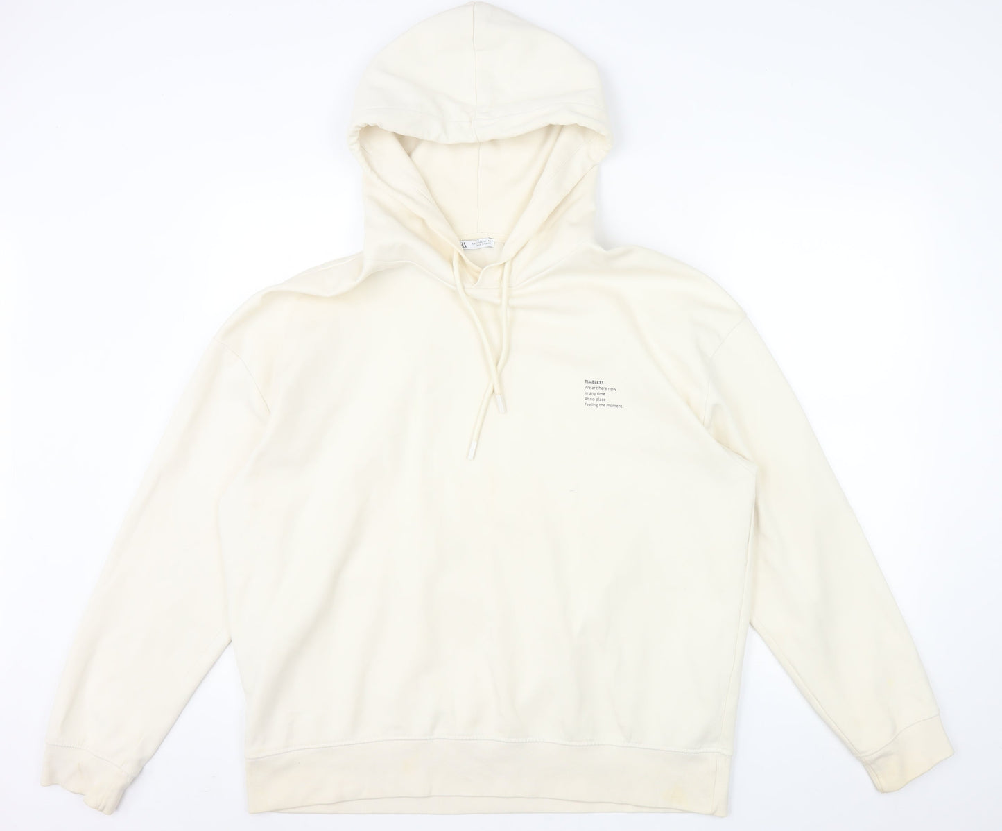 ZARA Womens Beige Pullover Hoodie Size 14 Cotton Blend Casual