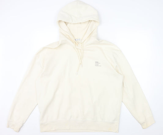 ZARA Womens Beige Pullover Hoodie Size 14 Cotton Blend Casual
