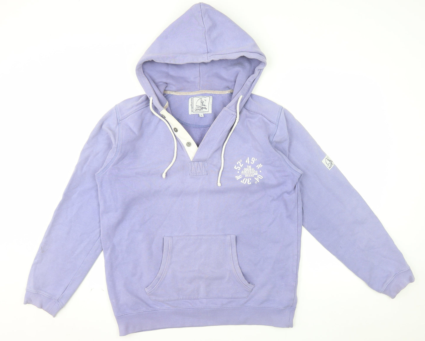 Lazy Jacks Womens Lilac Hooded Henley Sweatshirt S 100% Cotton