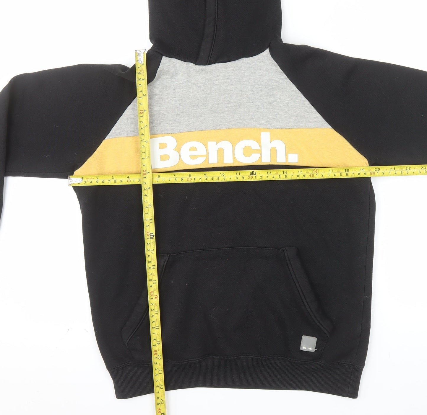 Bench Boys Black Yellow Colourblock Pullover Hoodie Age 13 Cotton Blend