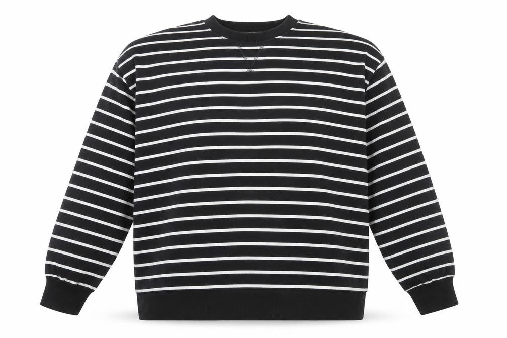 Tu Woman Black & White Striped Cotton Pullover Sweatshirt M
