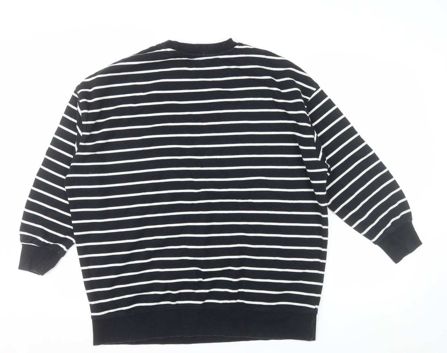 Tu Woman Black & White Striped Cotton Pullover Sweatshirt M