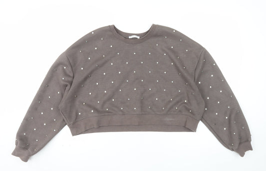 Zara Women Brown Studded Pullover Sweatshirt Size M