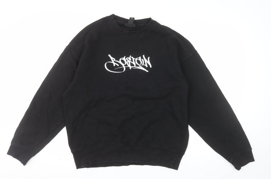 H&M Men's Black Oversized Graffiti Print Boston Sweatshirt Size S