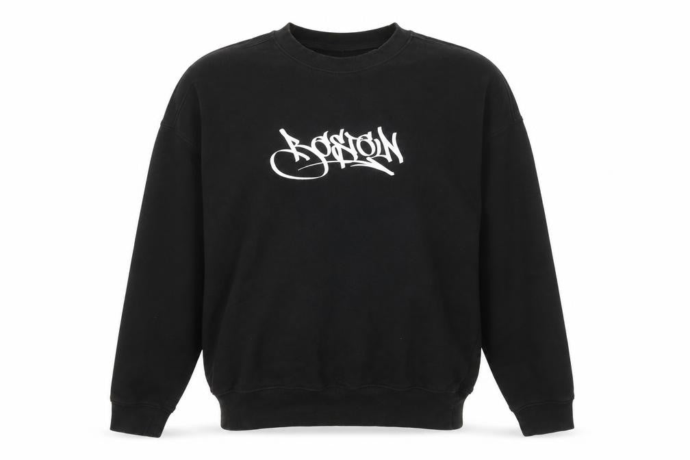 H&M Men's Black Oversized Graffiti Print Boston Sweatshirt Size S